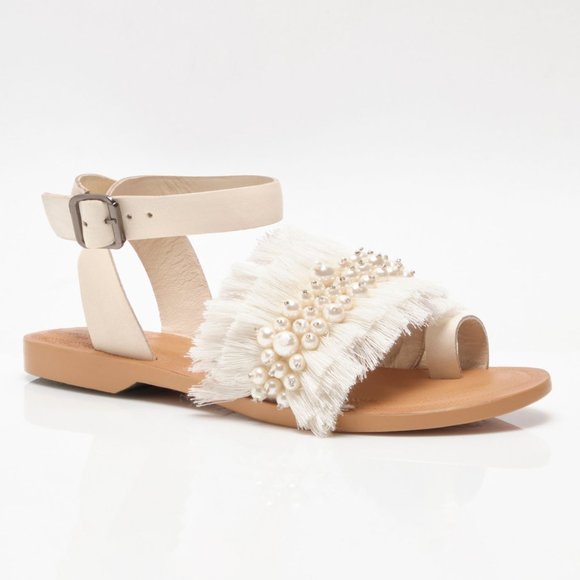 🎉LAST CHANCE🎉 FREE PEOPLE Sun Peaks Embellished Sandals / Ivory - Picture 5 of 12